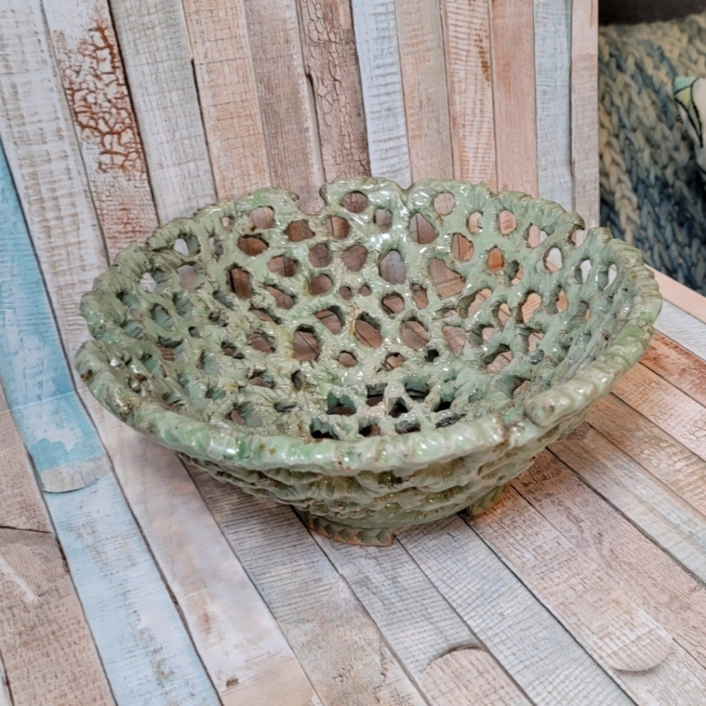 Earthy Round Decorative Lattice Bowl Green - Picture 4 of 6